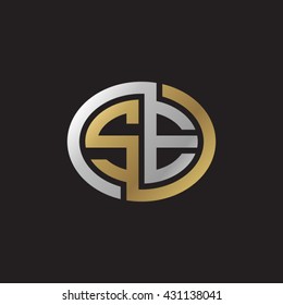 SE initial letters looping linked ellipse elegant logo golden silver black background