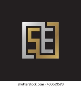 SE initial letters looping linked square elegant logo golden silver black background