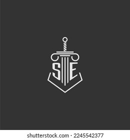 SE initial monogram law firm with sword and pillar logo design
