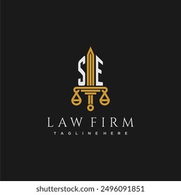 SE initial monogram for lawfirm logo with sword and scale