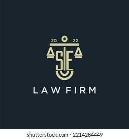 SE initial monogram logo for lawfirm with scale vector design