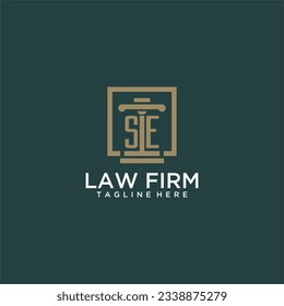 SE initial monogram logo for lawfirm with pillar design in creative square