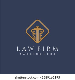 SE initial monogram logo for lawfirm with pillar in creative square design