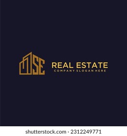 SE initial monogram logo for real estate with building style