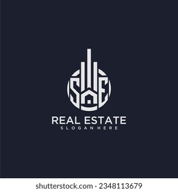 SE initial monogram logo for real estate with creative circle design vector