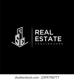 SE initial monogram logo for real estate with building style