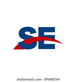 SE initial overlapping swoosh letter logo blue red