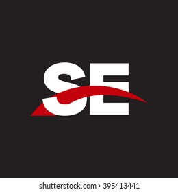 SE initial overlapping swoosh letter logo white red black background