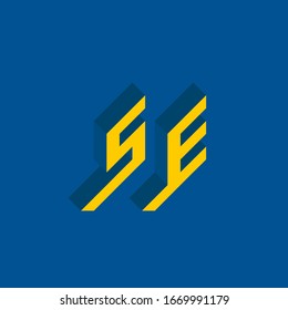 SE - international 2-letter code of Sweden. S and E - Monogram or logotype. Isometric 3d font for design. Volume alphabet. Outline fonts. Three-dimension letters.