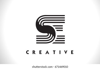 SE Letter Logo With Black Lines Design. Line Letter Symbol Vector Illustration