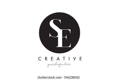 SE Letter Logo Design with Black Circle and Serif Font Vector Illustration.