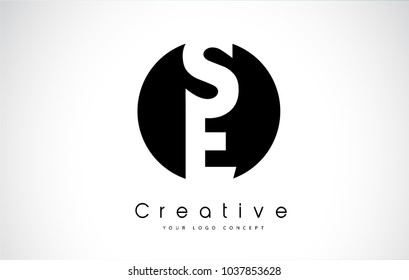 SE Letter Logo Design inside a Black Circle. Creative Lettering Logo Vector Illustration.