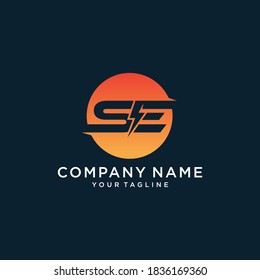 SE Letter Logo Design With Lightning icon concept. Vector Illustration