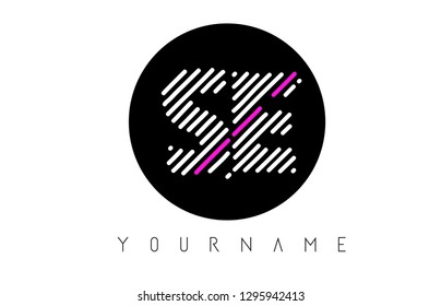 SE Letter Logo Design with White Lines and Black Circle Vector Illustration