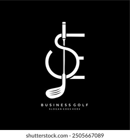 SE letter logo and golf club.creative combination of S and E letter sign with golf club.vector design template for golf business.