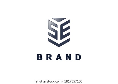 SE letter logo with shield or 3d box design concept, elegant creative and modern logo template.