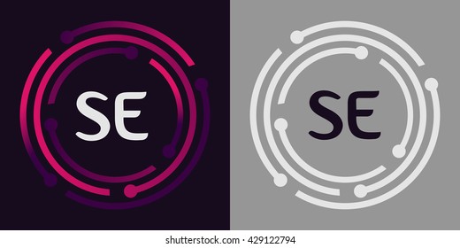 SE letters business logo icon design template elements in abstract background logo, design identity in circle, alphabet letter