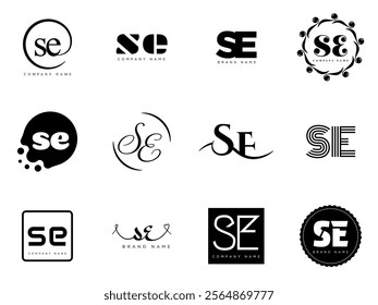 SE logo company template. Letter s and e logotype. Set different classic serif lettering and modern bold text with design elements. Initial font typography. Collection trendy business identity.