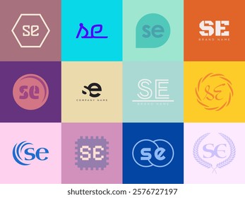 SE logo company template. Letter s and e logotype. Set different classic serif lettering and modern bold text with design elements. Initial font typography. Collection trendy business identity.