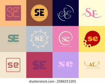 SE logo company template. Letter s and e logotype. Set different classic serif lettering and modern bold text with design elements. Initial font typography. Collection trendy business identity.