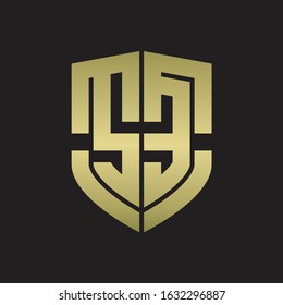 SE Logo monogram with emblem shield shape design isolated gold colors on black background