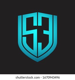 SE Logo monogram with emblem shield design isolated with blue colors on black background