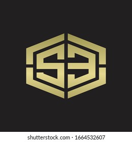 SE Logo monogram with hexagon shape and piece line rounded design tamplate on gold colors