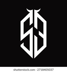 SE Logo monogram with horn shape isolated black and white design template on black background