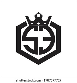 SE Logo monogram rounded by hexagon shape with crown design template on white background