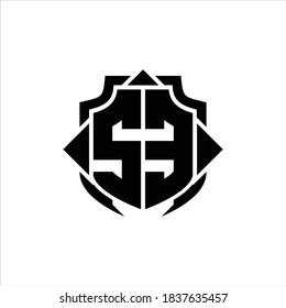 SE Logo monogram with shield line and 3 arrows shape design template on white background