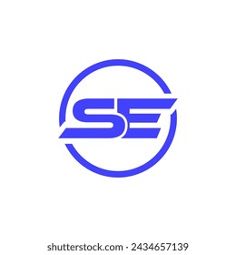 SE logo. S E design. White SE letter. SE, S E letter logo design. Initial letter SE linked circle uppercase monogram logo. S E letter logo vector design.