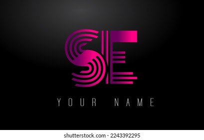 SE Magenta Lines Letter Logo. Creative Line Letters Design Vector Template.