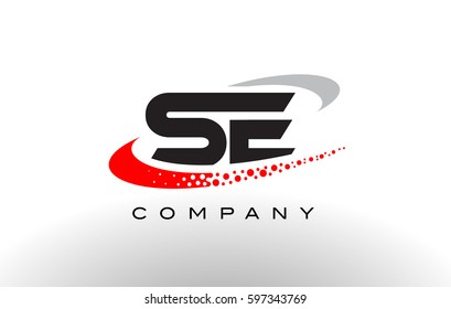 SE Modern Letter Logo Design with Creative Red Dotted Swoosh Vector 