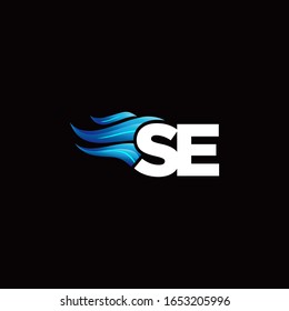 SE monogram logo with blue fire style design template