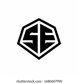 SE monogram logo with hexagon shape and line rounded style design template isolated on white background