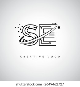 SE Orbit Monogram Logo – Futuristic Minimal Letter mark with Circular Line Art, Tech-Inspired Dots and Space Motion Concept for Modern Branding Identity