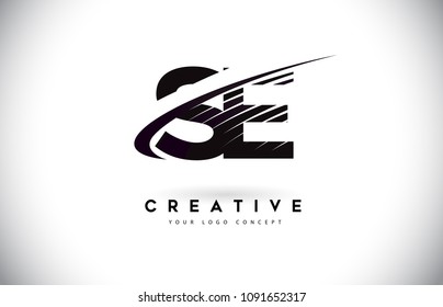 SE S E Letter Logo Design with Swoosh and Black Lines. Modern Creative zebra lines Letters Vector Logo