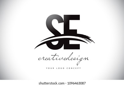 SE S E Letter Logo Design with Swoosh and Black Brush Stroke. Modern Creative Brush Stroke Letters Vector Logo