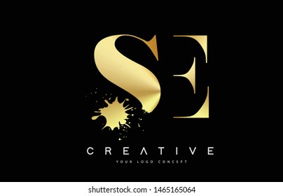 SE S E Letter Logo with Gold Melted Metal Splash Vector Design Illustration.