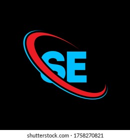 SE S E letter logo design. Initial letter SE linked circle uppercase monogram logo red and blue. SE logo, S E design. se, s e	
