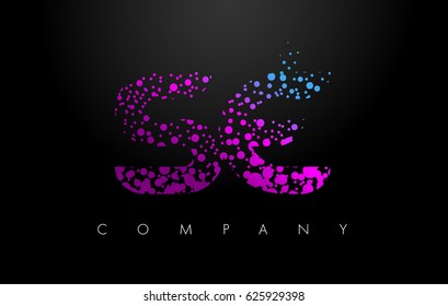 SE S E Letter Logo with Purple Blue Particles and Bubble Dots Design Vector.