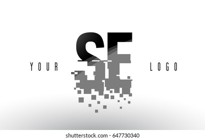 SE S E Pixel Letter Logo with Digital Shattered Black Squares. Creative Letters Vector Illustration.