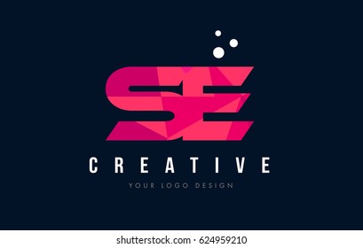 SE S E Purple Letter Logo Design with Low Poly Pink Triangles Concept