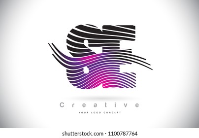 SE S E Zebra Texture Letter Logo Design With Creative Lines and Swosh in Purple Magenta Color Vector.