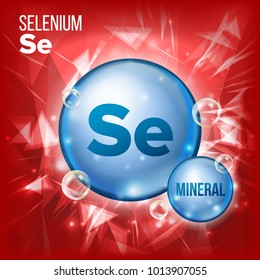 Se Selenium Vector. Mineral Blue Pill Icon. Vitamin Capsule Pill Icon. Substance For Beauty, Cosmetic, Heath Promo Ads Design. 3D Mineral Complex With Chemical Formula. Illustration