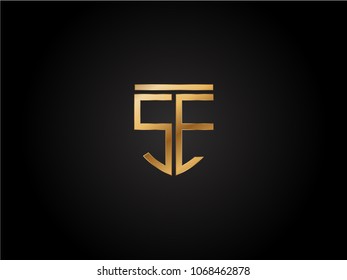 SE shield shape Letter Design in gold color