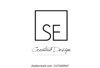 SE Square Framed Letter Logo Design Vector with Black and White Colors.