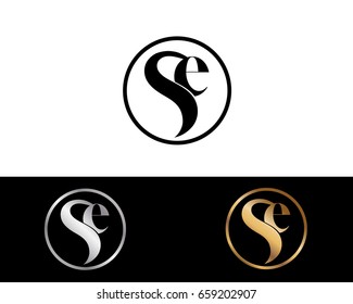 Se text gold black silver modern creative alphabet letter logo design vector icon