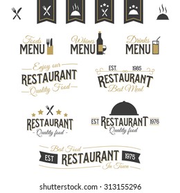 Se of vintage badges, logos, banners and ribbons of a Restaurant