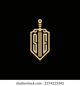 SE vintage shield and sword initial logo in high quality professional design that will print well across any print media